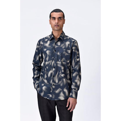 Genes Lecointe Hemant Giza Cotton Poplin Shirt With Aurora Print - Black