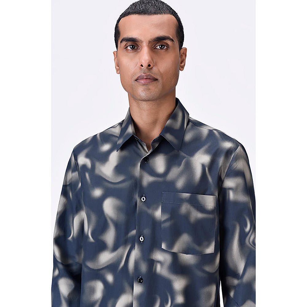 Genes Lecointe Hemant Giza Cotton Poplin Shirt With Aurora Print - Black