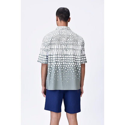 Genes Lecointe Hemant Taupe Easy Fit Cuban Collar Shirt With Cell Degrade Print