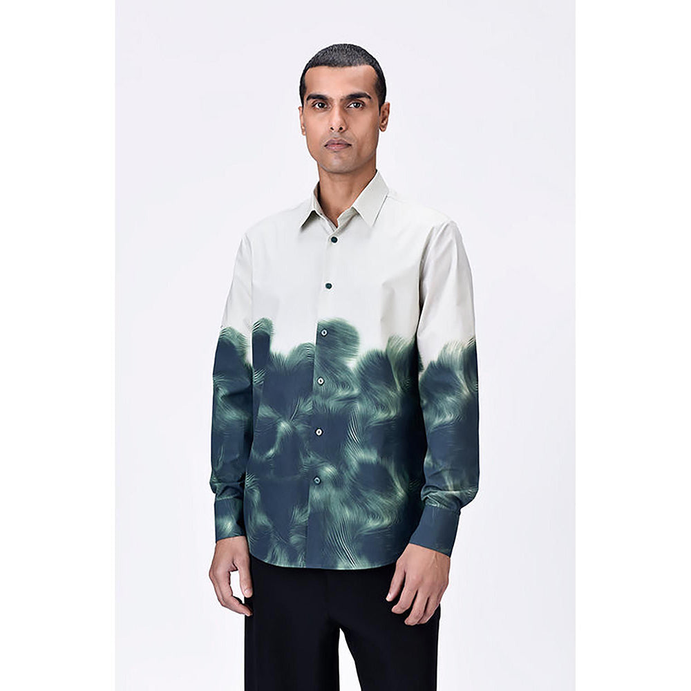 Genes Lecointe Hemant Giza Cotton Shirt With Uv Abstract Print- Taupe