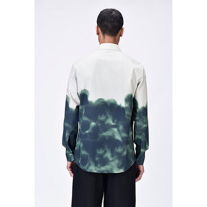 Genes Lecointe Hemant Giza Cotton Shirt With Uv Abstract Print- Taupe