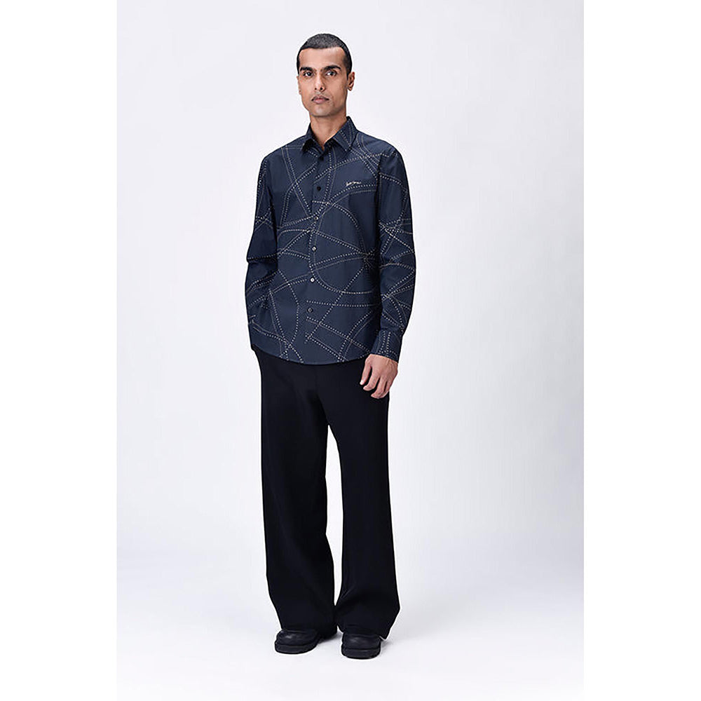 Genes Lecointe Hemant Black Giza Cotton Shirt With Dotted Aurora Print