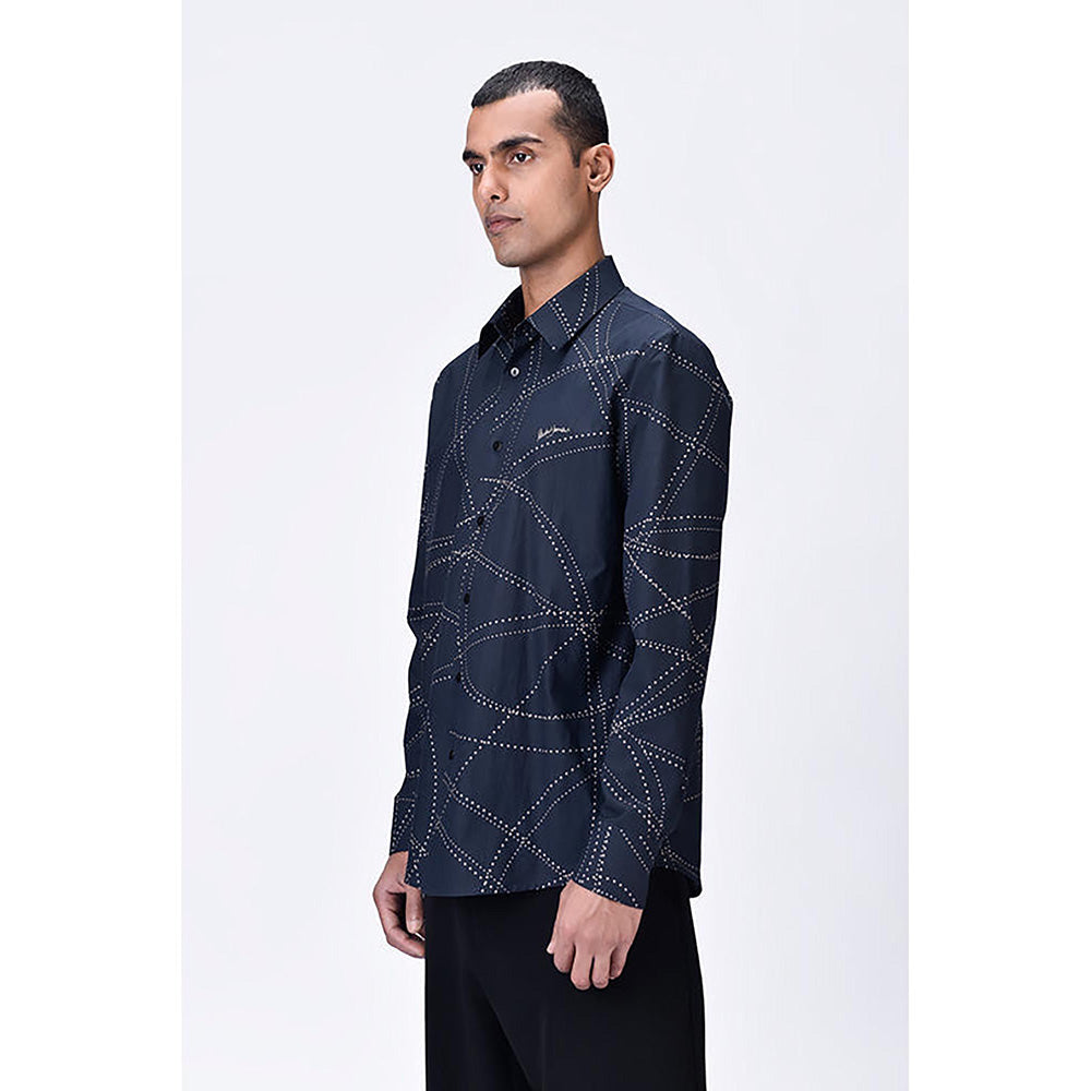 Genes Lecointe Hemant Black Giza Cotton Shirt With Dotted Aurora Print