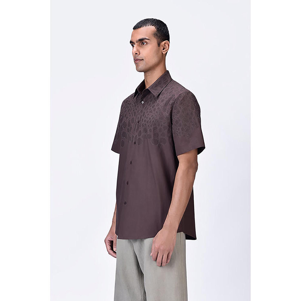 Genes Lecointe Hemant Giza Cotton Poplin Half Sleeve Shirt - Brown