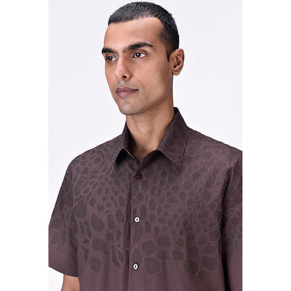 Genes Lecointe Hemant Giza Cotton Poplin Half Sleeve Shirt - Brown