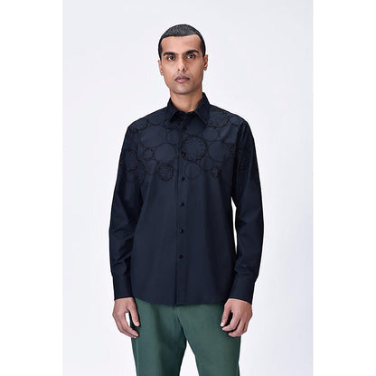 Genes Lecointe Hemant Giza Cotton Poplin Embroidered Shirt Black
