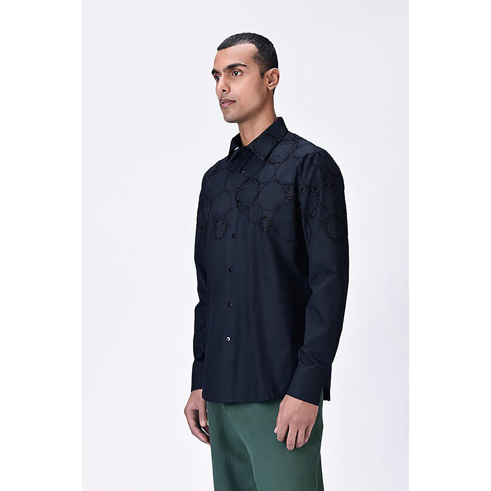 Genes Lecointe Hemant Giza Cotton Poplin Embroidered Shirt Black