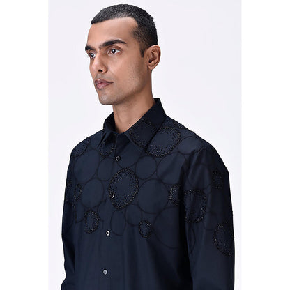 Genes Lecointe Hemant Giza Cotton Poplin Embroidered Shirt Black