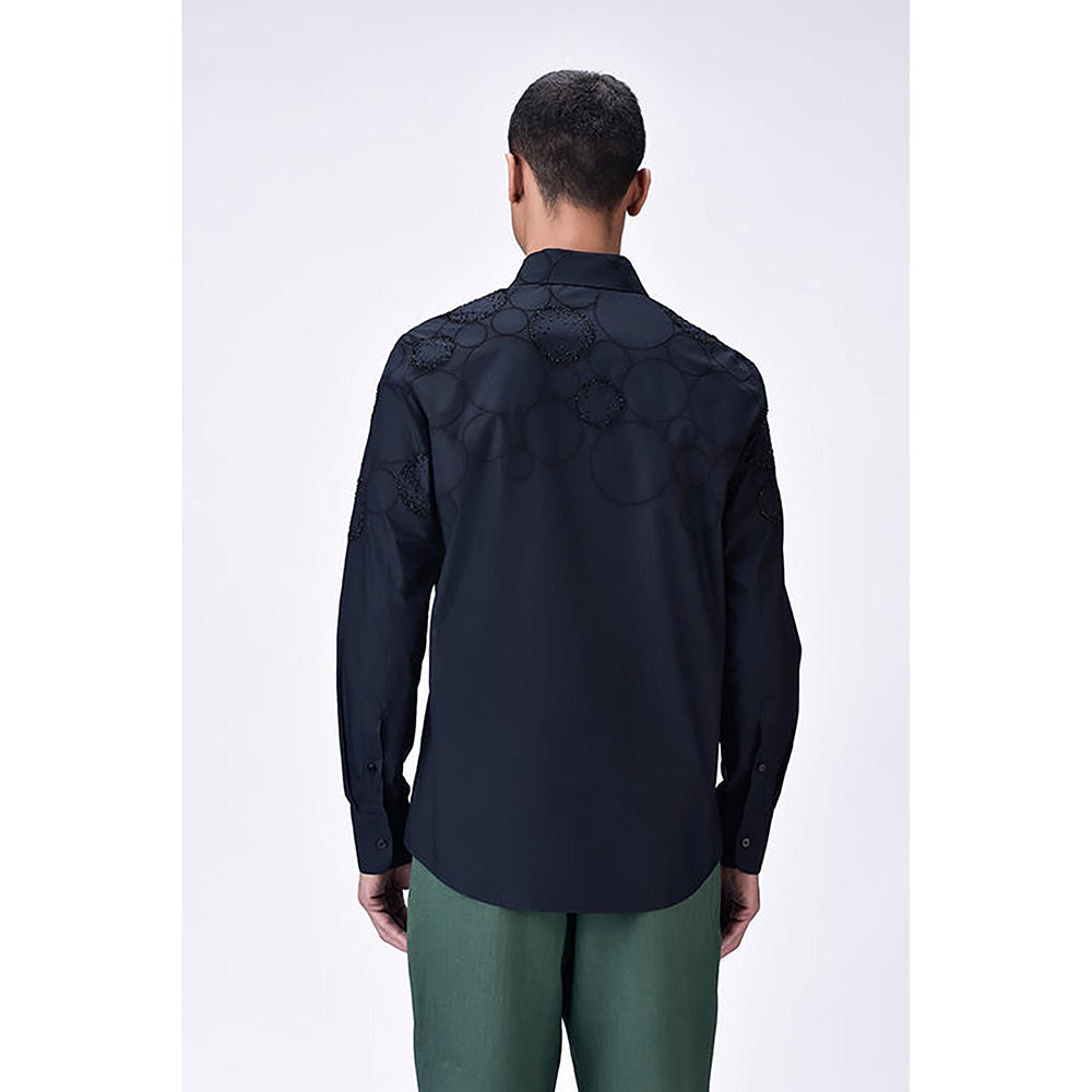 Genes Lecointe Hemant Giza Cotton Poplin Embroidered Shirt Black