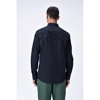 Genes Lecointe Hemant Giza Cotton Poplin Embroidered Shirt Black