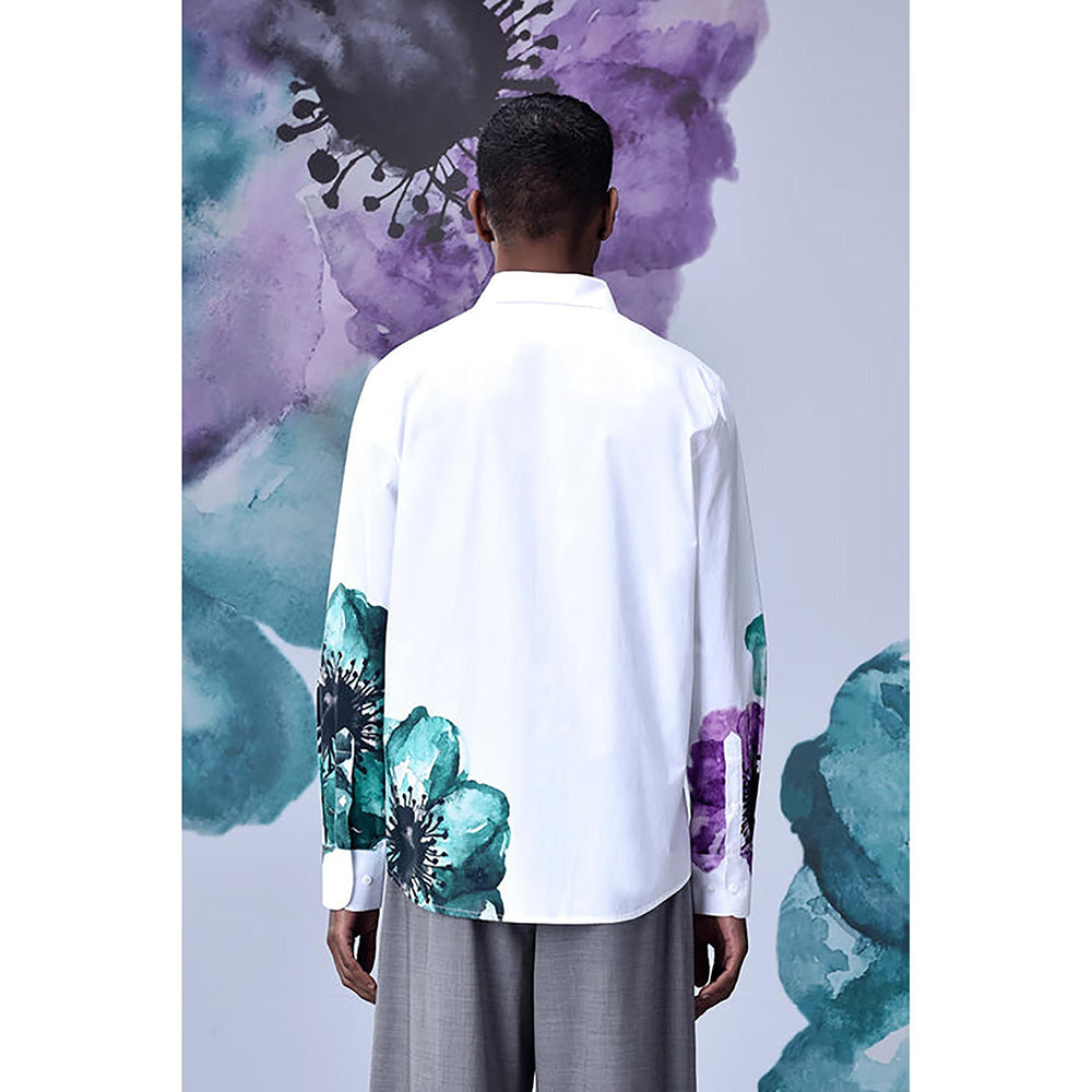 Genes Lecointe Hemant Anemone Flower Regular Fit Shirt- Green