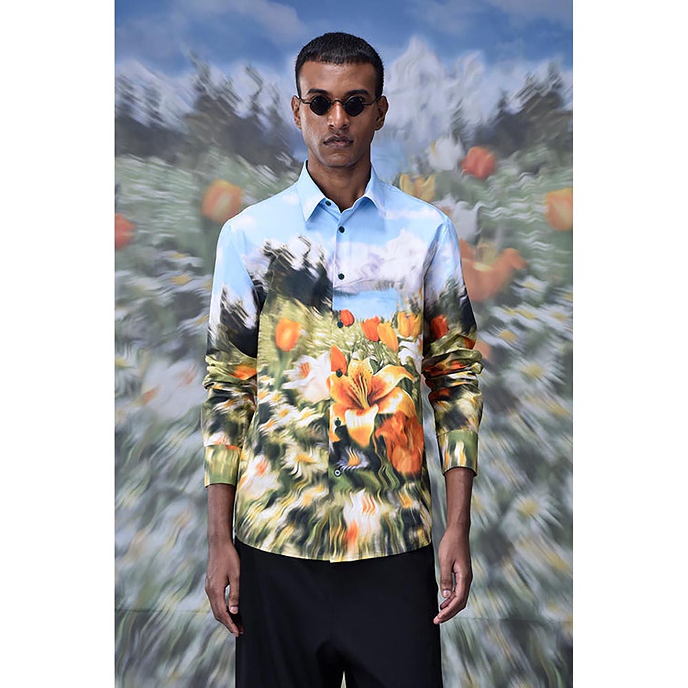 Genes Lecointe Hemant Garden Print Poplin Regular Fit Shirt