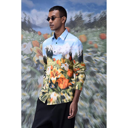 Genes Lecointe Hemant Garden Print Poplin Regular Fit Shirt