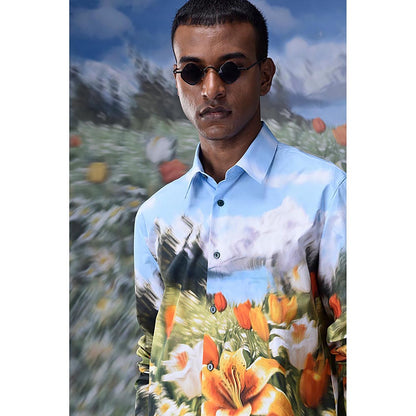 Genes Lecointe Hemant Garden Print Poplin Regular Fit Shirt