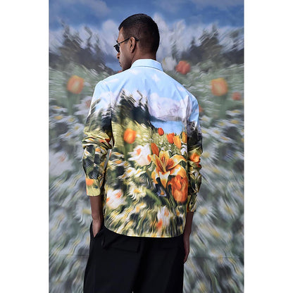 Genes Lecointe Hemant Garden Print Poplin Regular Fit Shirt