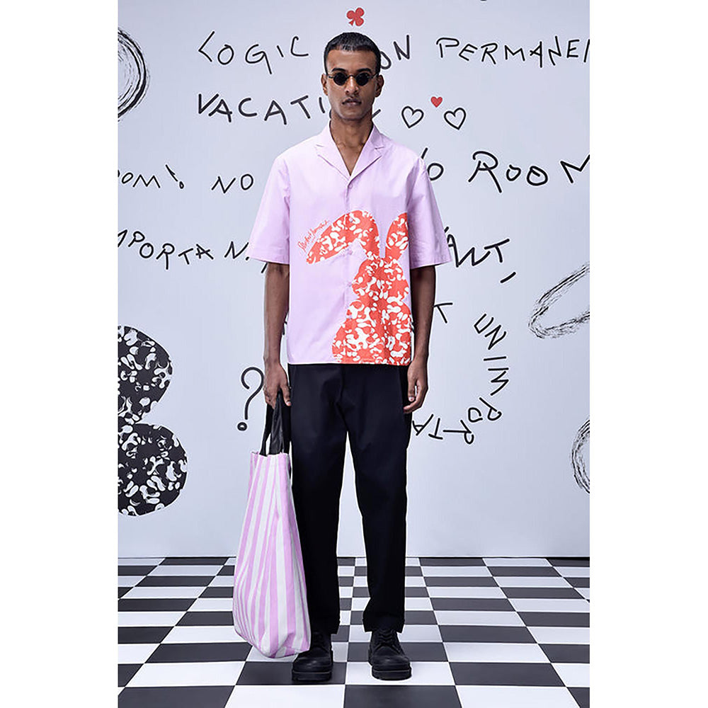 Genes Lecointe Hemant Rabbit Print Cotton Relax Fit Shirt - Smoothie Pink