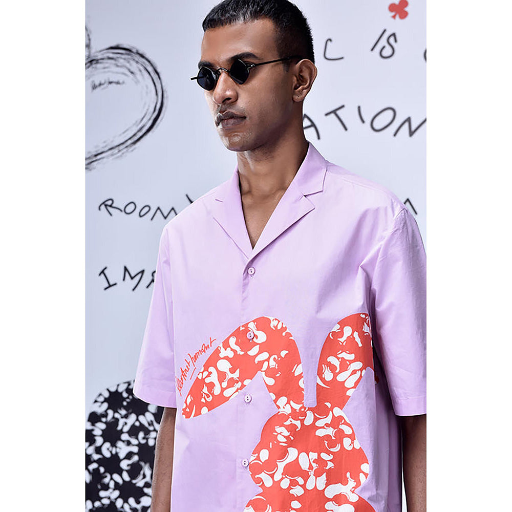 Genes Lecointe Hemant Rabbit Print Cotton Relax Fit Shirt - Smoothie Pink