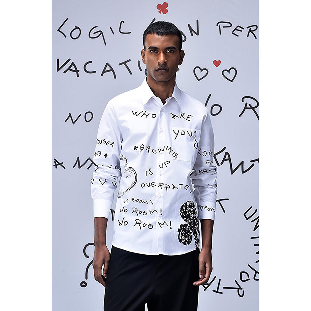 Genes Lecointe Hemant Poplin Scribble Regular Fit Shirt- White