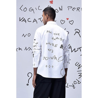 Genes Lecointe Hemant Poplin Scribble Regular Fit Shirt- White