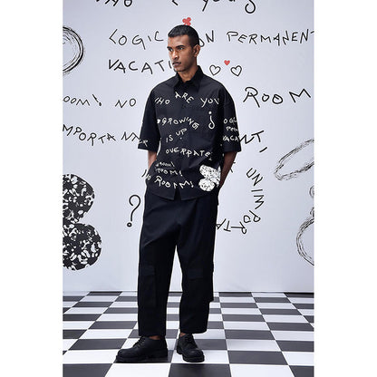 Genes Lecointe Hemant Scribble Oversized Shirt- Black