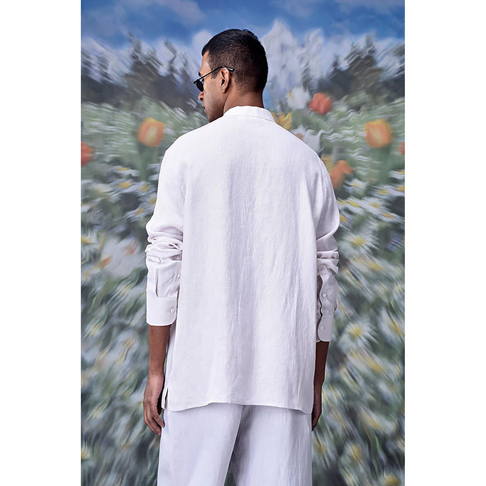 Genes Lecointe Hemant Mandrin Collar Regular Fit Linen Shirt