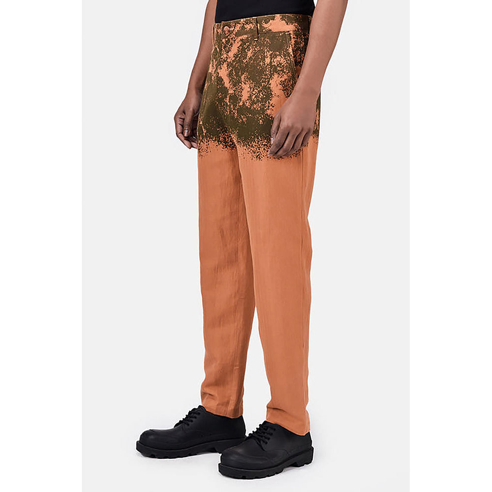 Genes Lecointe Hemant Regular Fit Linen Herringbone Trouser With Canopy Print