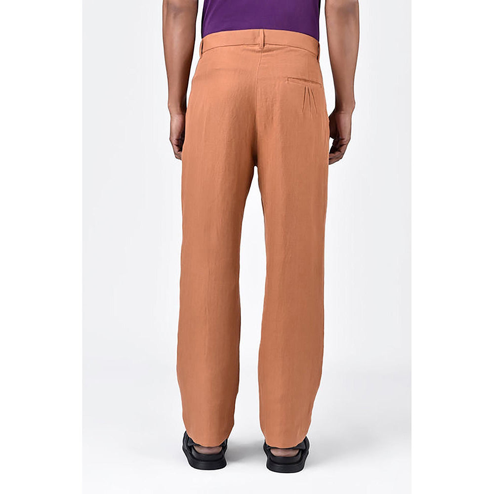 Genes Lecointe Hemant Men's Straight Fit Pleated Trousers-Salmon Pink