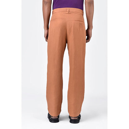 Genes Lecointe Hemant Men's Straight Fit Pleated Trousers-Salmon Pink