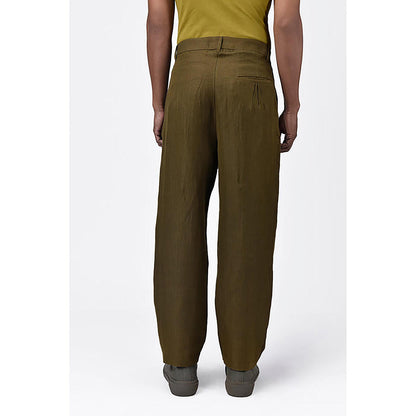 Genes Lecointe Hemant Men's Straight Fit Pleated Trousers Khaki