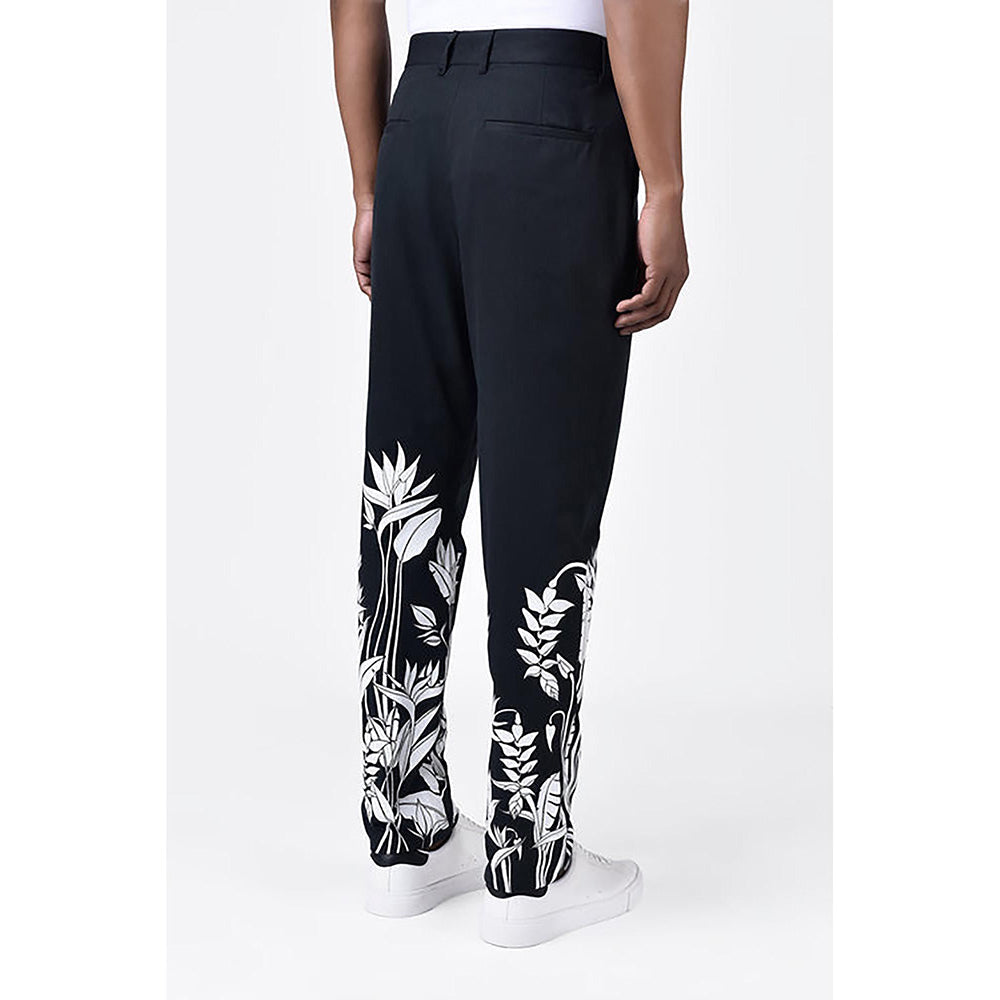 Genes Lecointe Hemant Regular Fit Linen Herringbone Trouser With Tropical Print