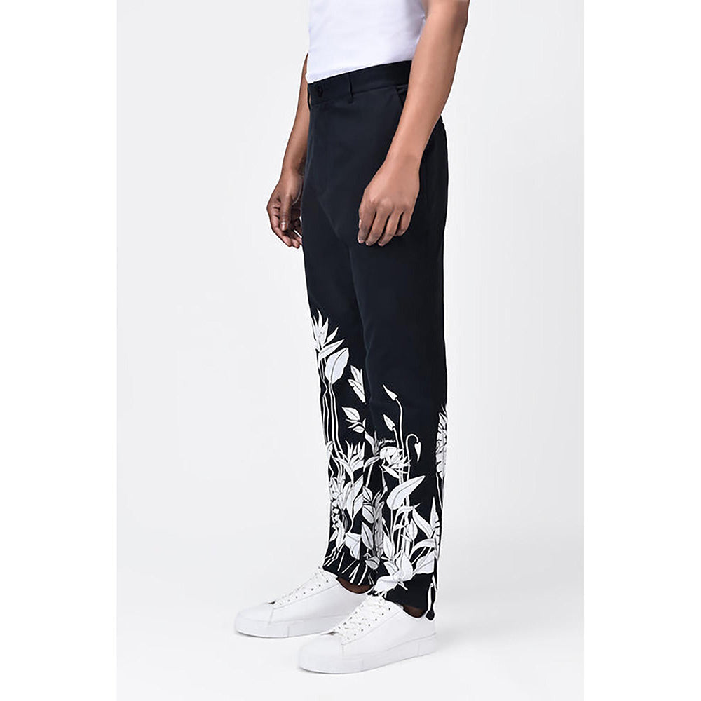 Genes Lecointe Hemant Regular Fit Linen Herringbone Trouser With Tropical Print
