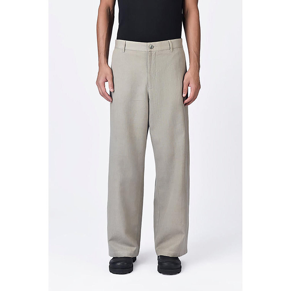 Genes Lecointe Hemant Taupe Linen Herringbone Flared Trousers