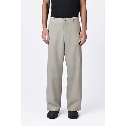 Genes Lecointe Hemant Taupe Linen Herringbone Flared Trousers