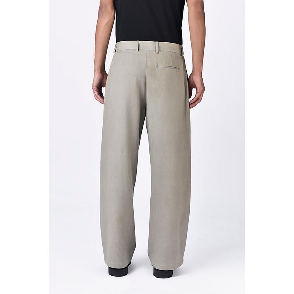 Genes Lecointe Hemant Taupe Linen Herringbone Flared Trousers