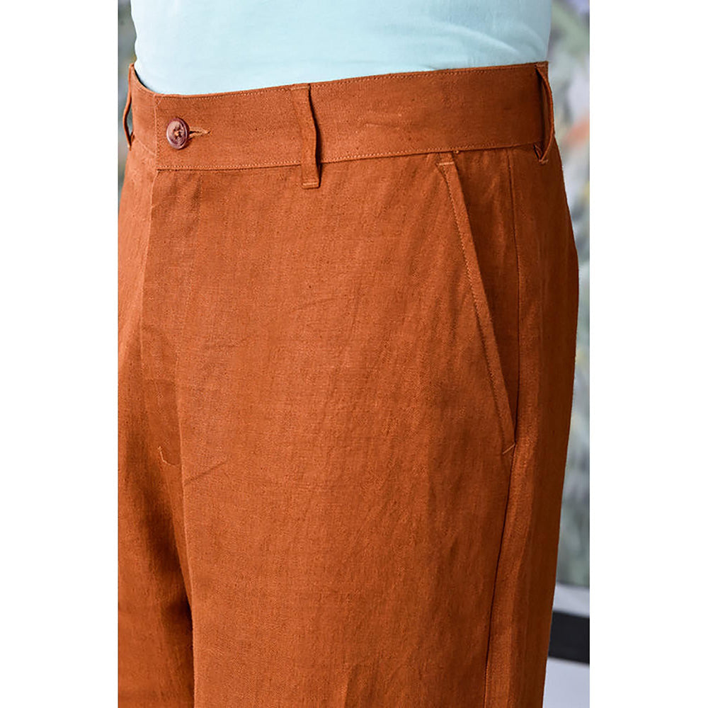 Genes Lecointe Hemant Dark Camel Linen Trousers