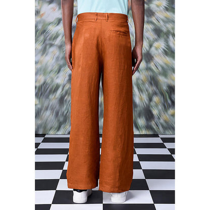 Genes Lecointe Hemant Dark Camel Linen Trousers