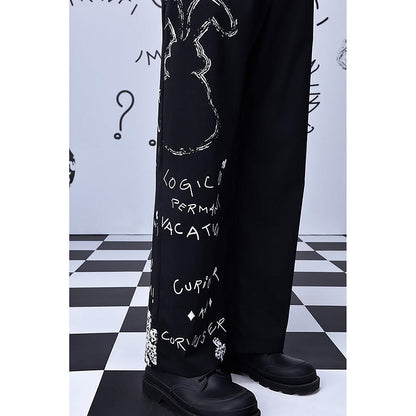 Genes Lecointe Hemant Wool Scribble Text Straight Fit Trouser