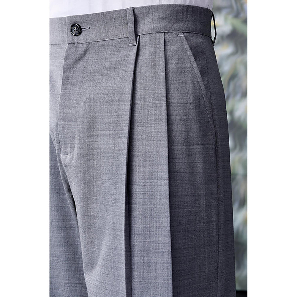 Genes Lecointe Hemant Poly-Wool Relax Fit Trousers- Pearl Grey