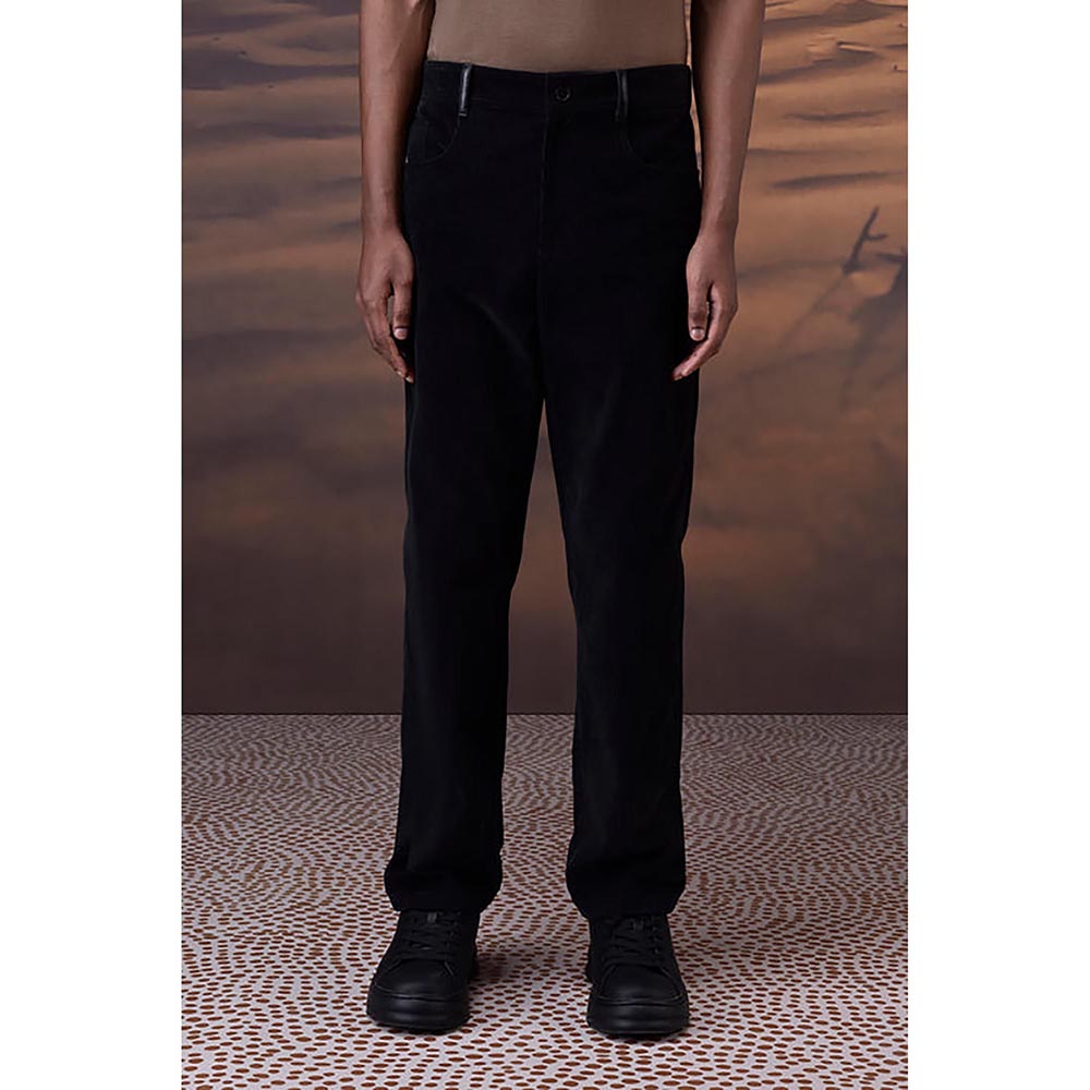 Genes Lecointe Hemant Classic Black Corduroy Trousers With Leather Detail