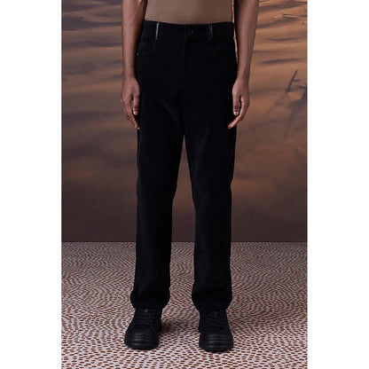 Genes Lecointe Hemant Classic Black Corduroy Trousers With Leather Detail