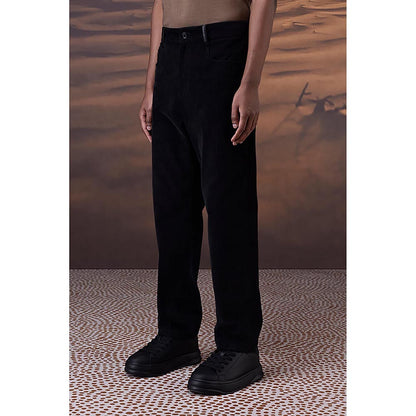 Genes Lecointe Hemant Classic Black Corduroy Trousers With Leather Detail