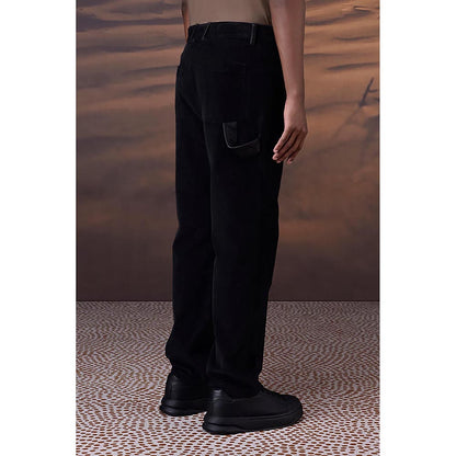 Genes Lecointe Hemant Classic Black Corduroy Trousers With Leather Detail