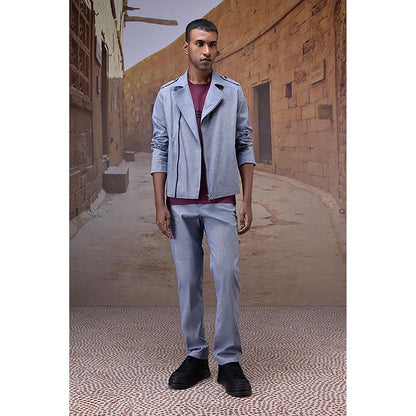 Genes Lecointe Hemant Structured Grey Straight-Leg Trouser