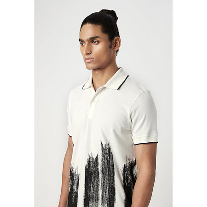 Genes Lecointe Hemant Regular Fit Polo T-Shirt With Brush Stroke Print Placement