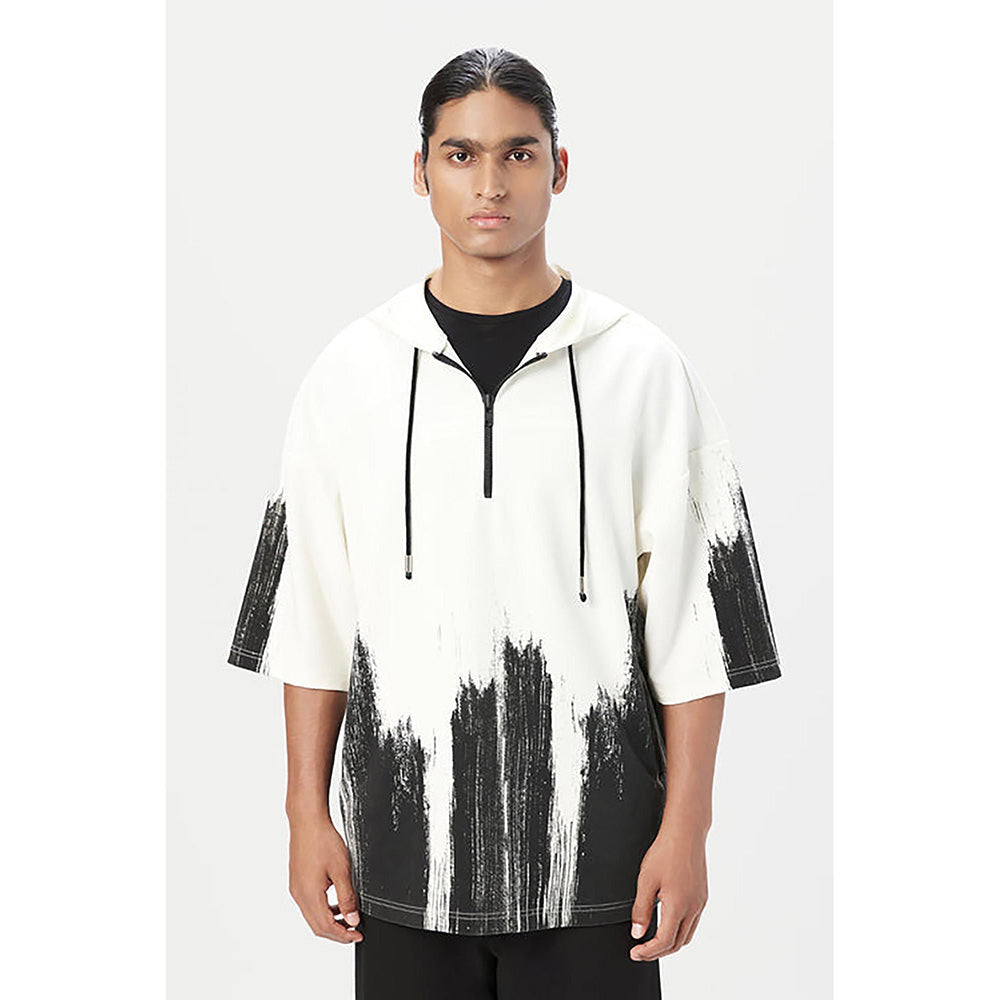 Genes Lecointe Hemant Relaxed Fit Hoodie T-Shirt With Brush Stroke Print Placement