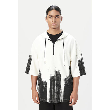 Genes Lecointe Hemant Relaxed Fit Hoodie T-Shirt With Brush Stroke Print Placement