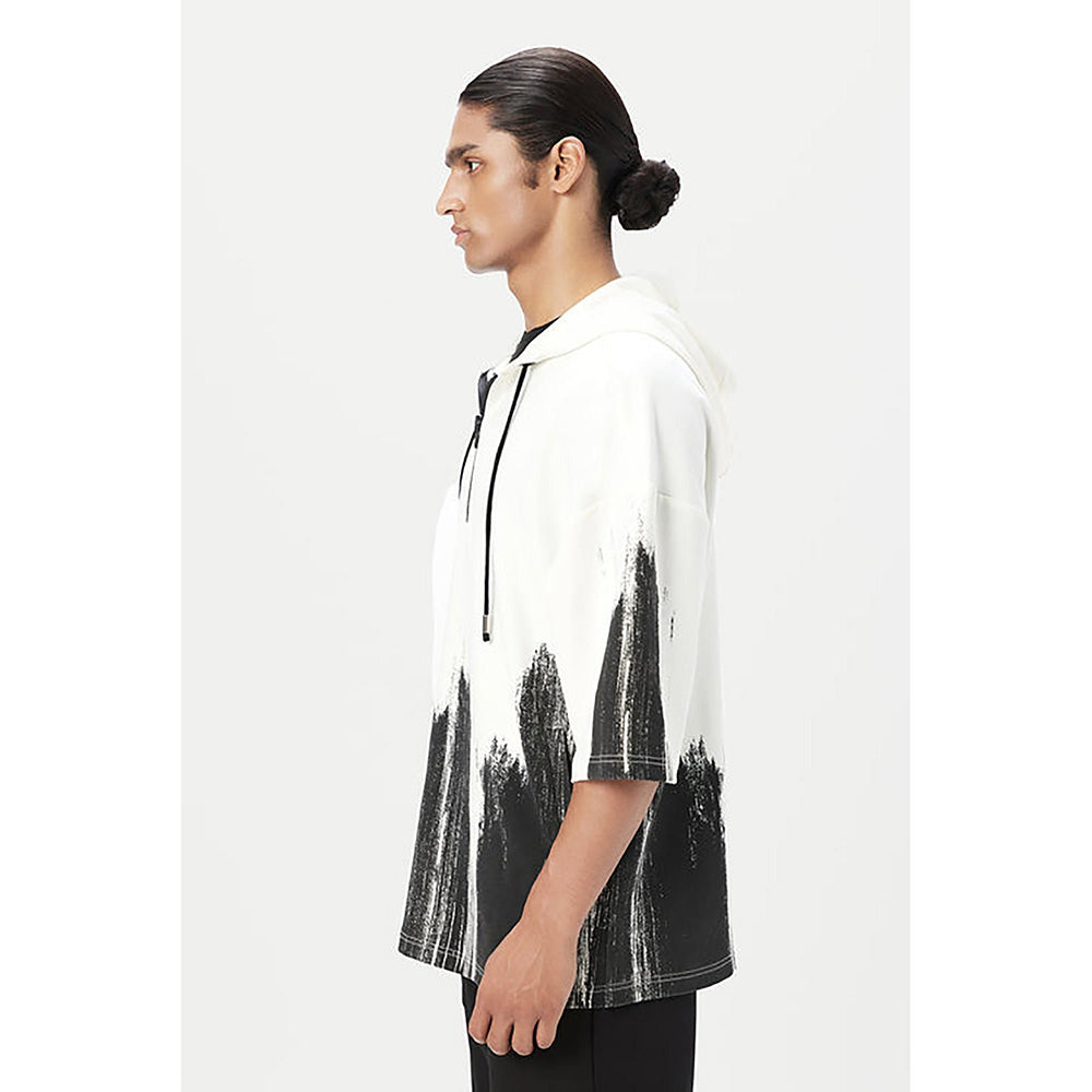 Genes Lecointe Hemant Relaxed Fit Hoodie T-Shirt With Brush Stroke Print Placement