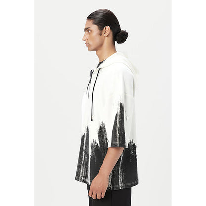 Genes Lecointe Hemant Relaxed Fit Hoodie T-Shirt With Brush Stroke Print Placement