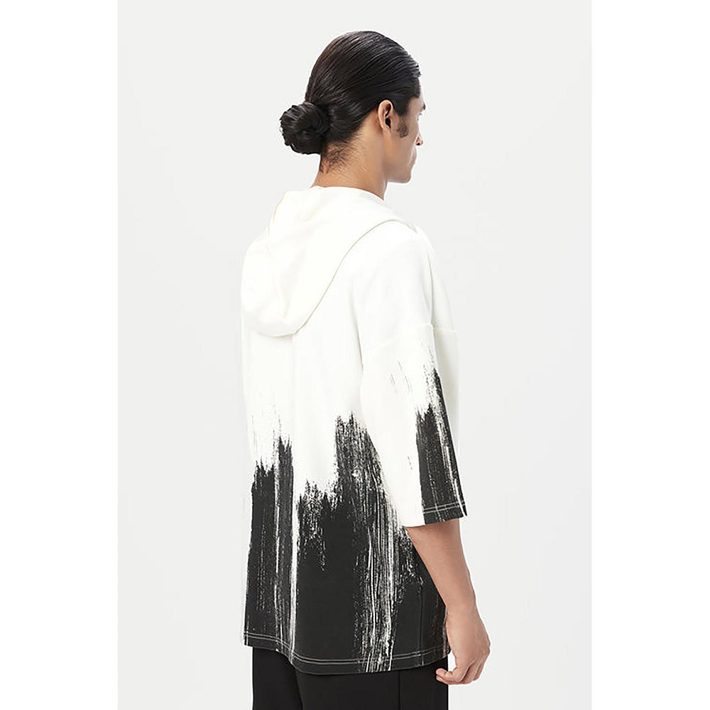 Genes Lecointe Hemant Relaxed Fit Hoodie T-Shirt With Brush Stroke Print Placement
