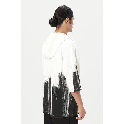 Genes Lecointe Hemant Relaxed Fit Hoodie T-Shirt With Brush Stroke Print Placement